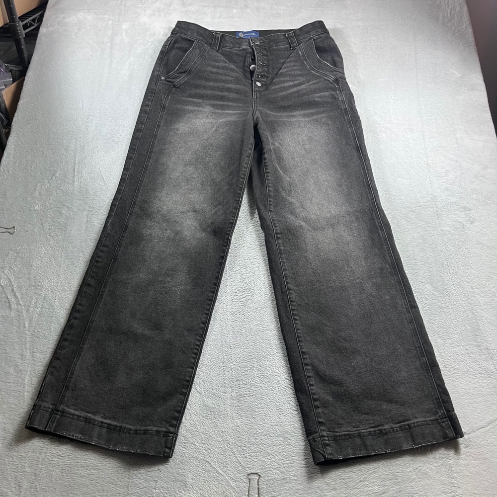 Democracy Absolution Wide Leg Jeans Womens 14 Faded Black Button Fly High Rise